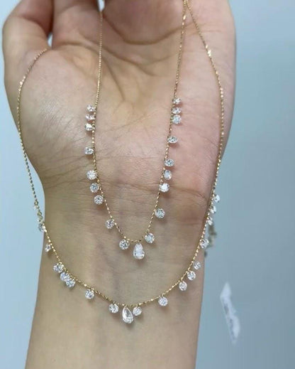 Floating Lab Grown Diamond Necklace: 14k Gold Station Necklace
