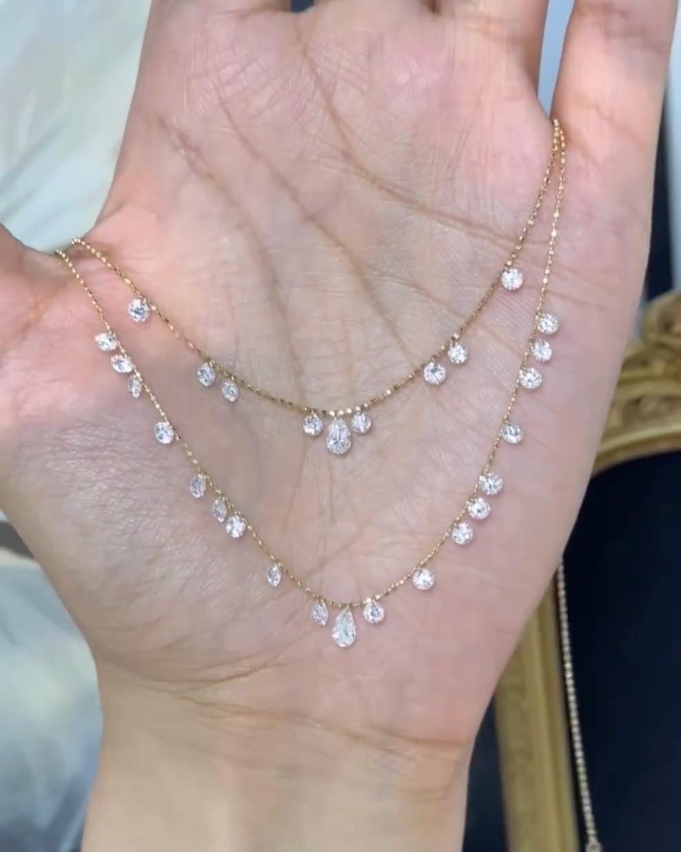 Floating Lab Grown Diamond Necklace: 14k Gold Station Necklace