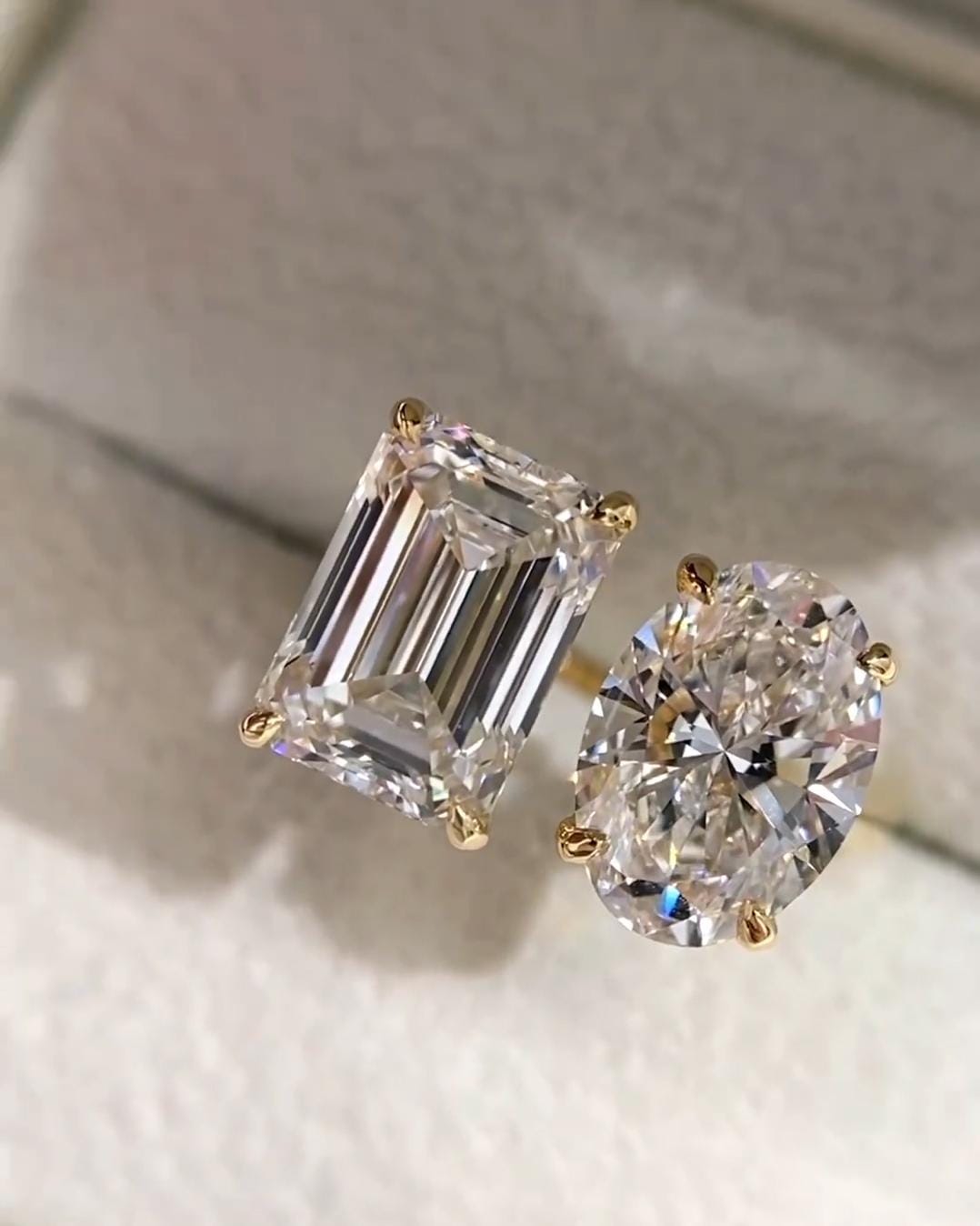 Emerald Cut Toi et Moi Lab Grown Diamond Ring: 14k Gold Wedding Ring