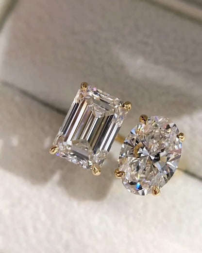 Emerald Cut Toi et Moi Lab Grown Diamond Ring: 14k Gold Wedding Ring