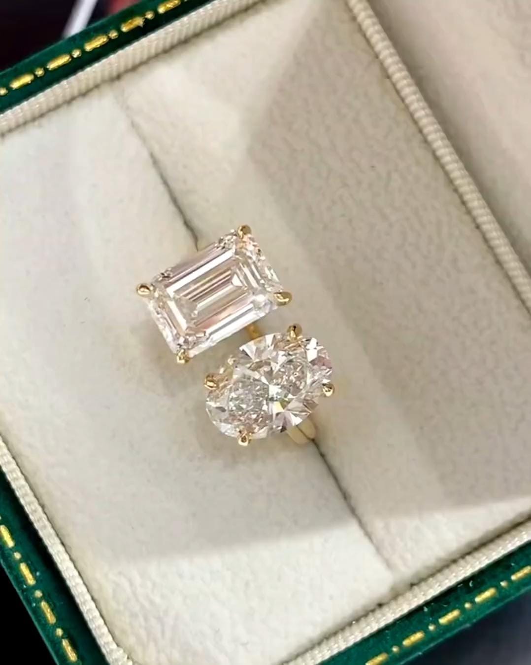 Emerald Cut Toi et Moi Lab Grown Diamond Ring: 14k Gold Wedding Ring
