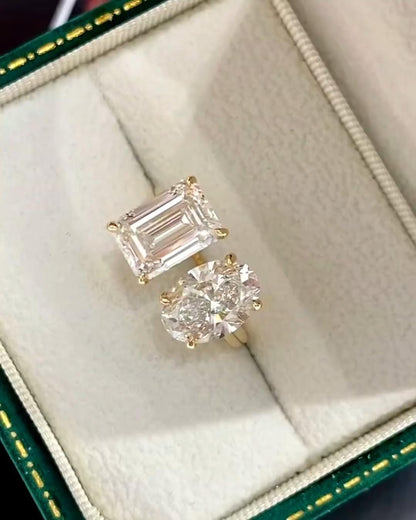 Emerald Cut Toi et Moi Lab Grown Diamond Ring: 14k Gold Wedding Ring