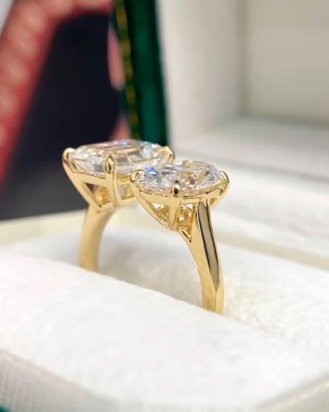 Emerald Cut Toi et Moi Lab Grown Diamond Ring: 14k Gold Wedding Ring