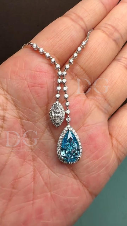 Lab-Grown Paraiba & Diamond Cluster Pendant: Elegant Wedding Necklace