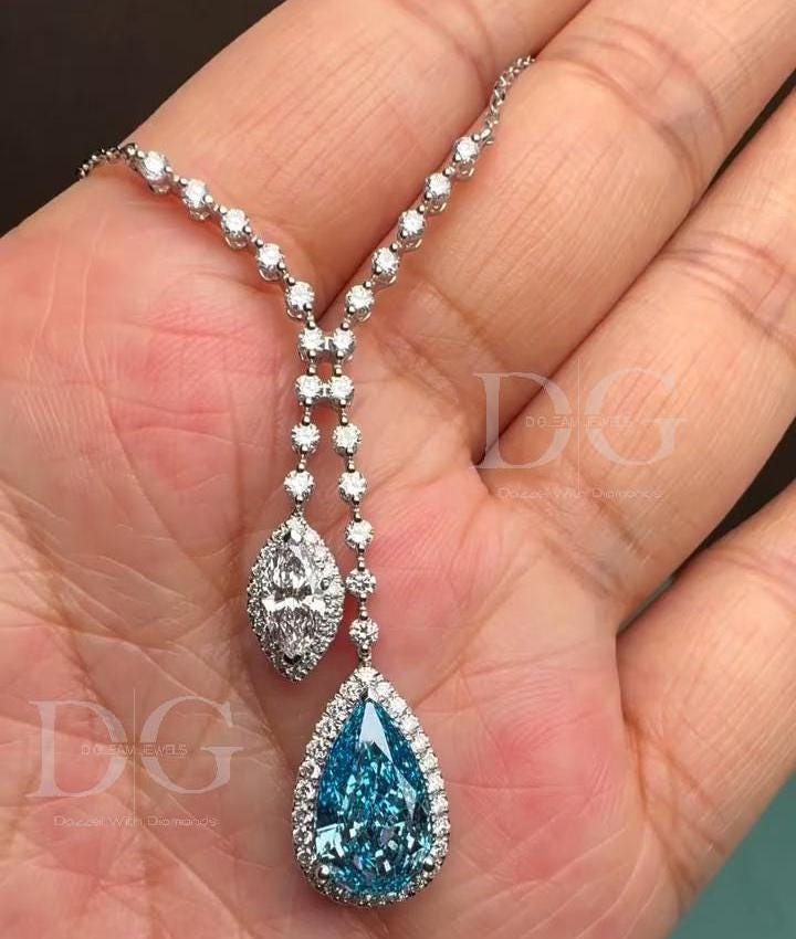Lab-Grown Paraiba & Diamond Cluster Pendant: Elegant Wedding Necklace