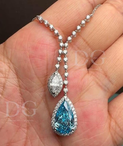 Lab-Grown Paraiba & Diamond Cluster Pendant: Elegant Wedding Necklace