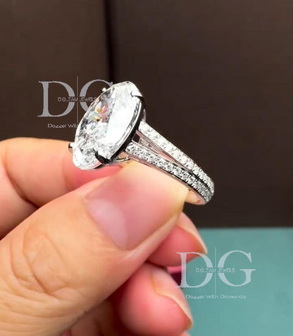 IGI Certified 5.00 Carat Oval Lab Grown Diamond Engagement Ring: Hidden Halo Split Shank
