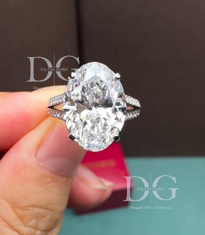 IGI Certified 5.00 Carat Oval Lab Grown Diamond Engagement Ring: Hidden Halo Split Shank