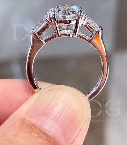 3.00 CT Lab Grown Diamond Engagement Ring: Three Stone Tapered Baguette Setting