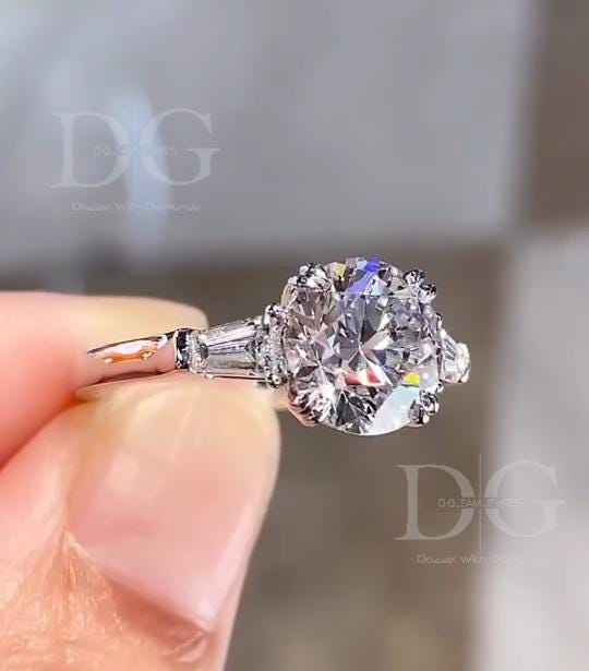 3.00 CT Lab Grown Diamond Engagement Ring: Three Stone Tapered Baguette Setting