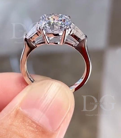 3.00 CT Lab Grown Diamond Engagement Ring: Three Stone Tapered Baguette Setting