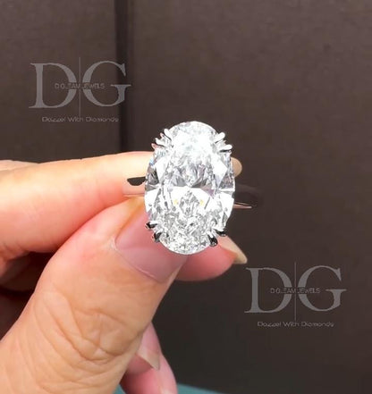 Oval Lab Grown Diamond Engagement Ring: Double Claw Prongs, IGI Certified