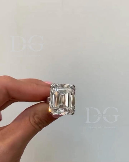IGI Certified Lab Grown Emerald Cut Diamond Engagement Ring with Baguette Side Stones