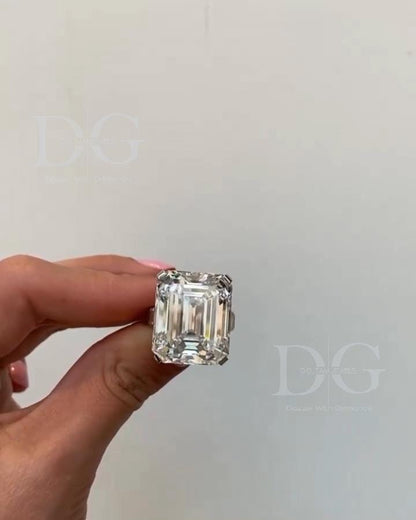 IGI Certified Lab Grown Emerald Cut Diamond Engagement Ring with Baguette Side Stones