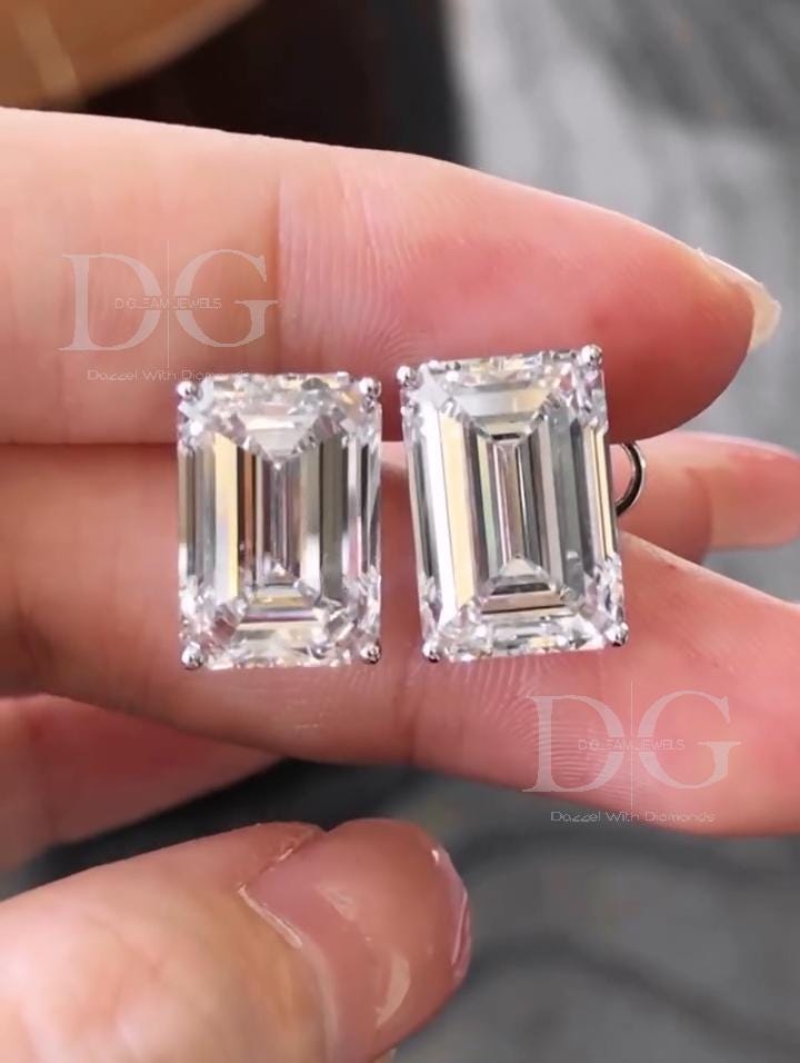 Emerald Cut Lab Grown Diamond Stud Earrings, F VS1, 1.0-4.0 ct