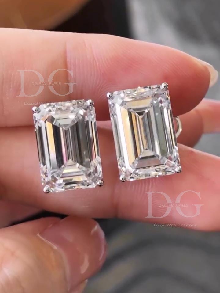 Emerald Cut Lab Grown Diamond Stud Earrings, F VS1, 1.0-4.0 ct