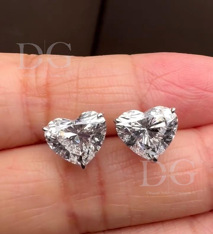 Handmade Heart Lab Grown Diamond Stud Earrings: 1-3 ct, White/Yellow/Rose Gold
