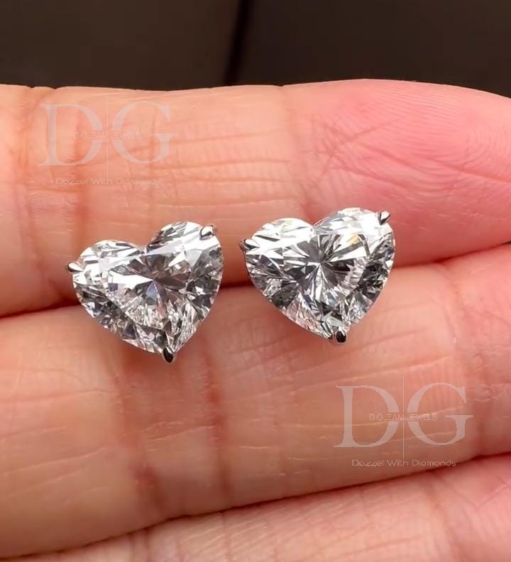 Handmade Heart Lab Grown Diamond Stud Earrings: 1-3 ct, White/Yellow/Rose Gold