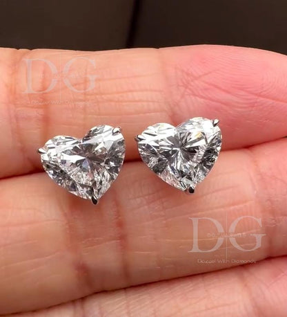 Handmade Heart Lab Grown Diamond Stud Earrings: 1-3 ct, White/Yellow/Rose Gold