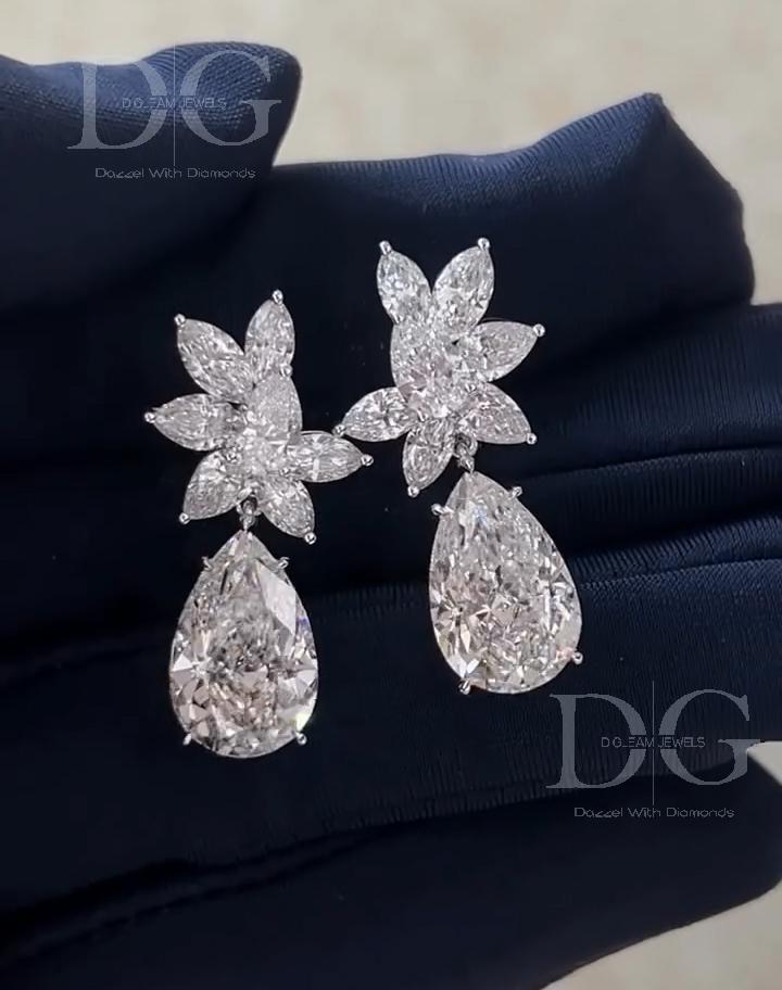 8.60 TCW Pear & Marquise Lab Grown Diamond Cluster Earrings, 14K Gold