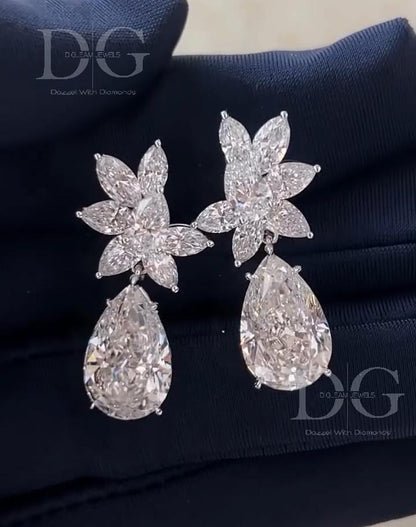 8.60 TCW Pear & Marquise Lab Grown Diamond Cluster Earrings, 14K Gold