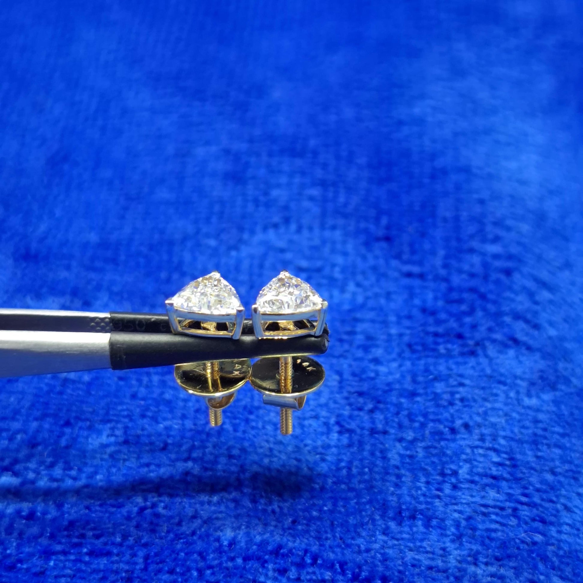 Trillion Lab Grown Diamond Stud Earrings: 1.00 Cts, 10-18k Gold or Platinum