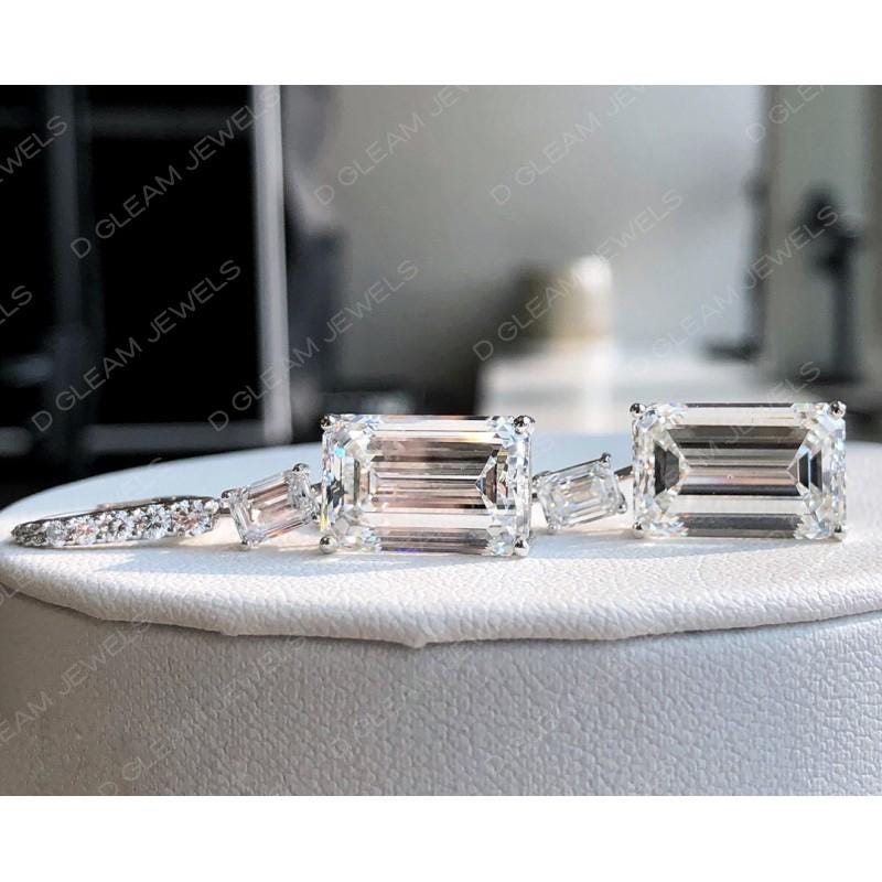 Emerald Cut Lab Diamond Drop Earrings: 14Kt White Gold, Handmade