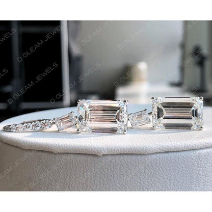 Emerald Cut Lab Diamond Drop Earrings: 14Kt White Gold, Handmade