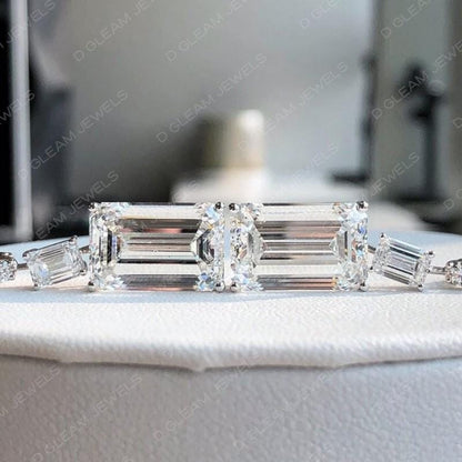Emerald Cut Lab Diamond Drop Earrings: 14Kt White Gold, Handmade