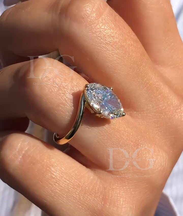 Marquise Lab Grown Diamond Engagement Ring: Nature Inspired Solitaire, 1-2 Carat