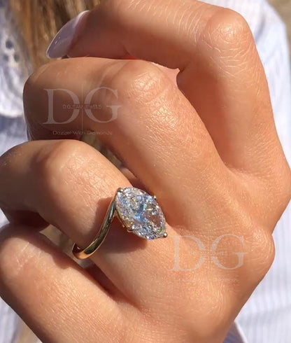 Marquise Lab Grown Diamond Engagement Ring: Nature Inspired Solitaire, 1-2 Carat
