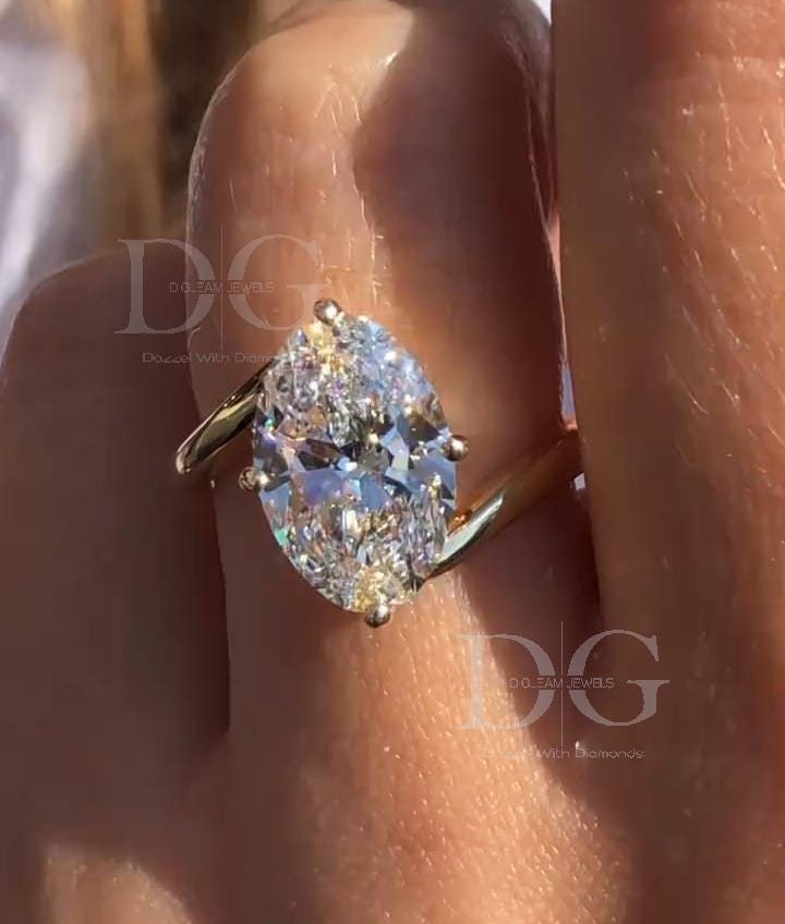 Marquise Lab Grown Diamond Engagement Ring: Nature Inspired Solitaire, 1-2 Carat