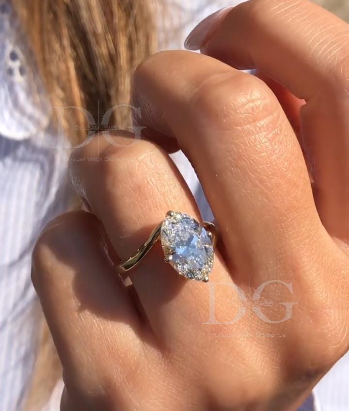 Marquise Lab Grown Diamond Engagement Ring: Nature Inspired Solitaire, 1-2 Carat