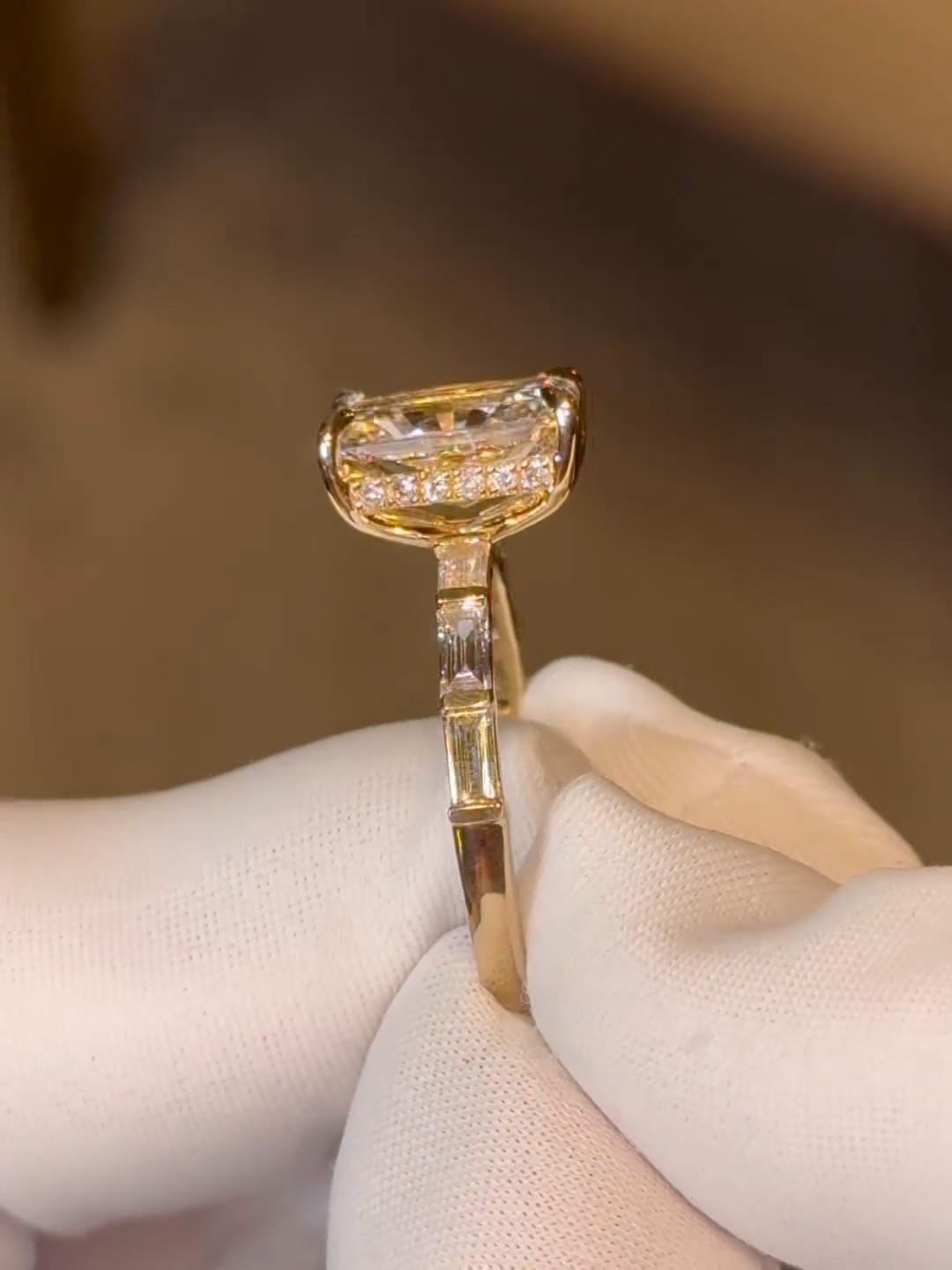 Radiant Cut Lab-Grown Diamond Engagement Ring with Baguette Accents