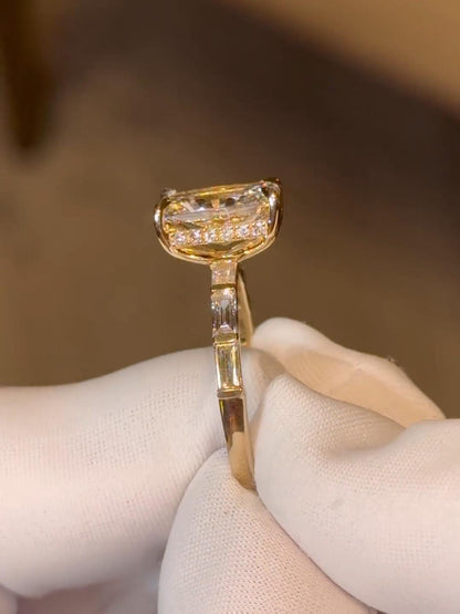 Radiant Cut Lab-Grown Diamond Engagement Ring with Baguette Accents
