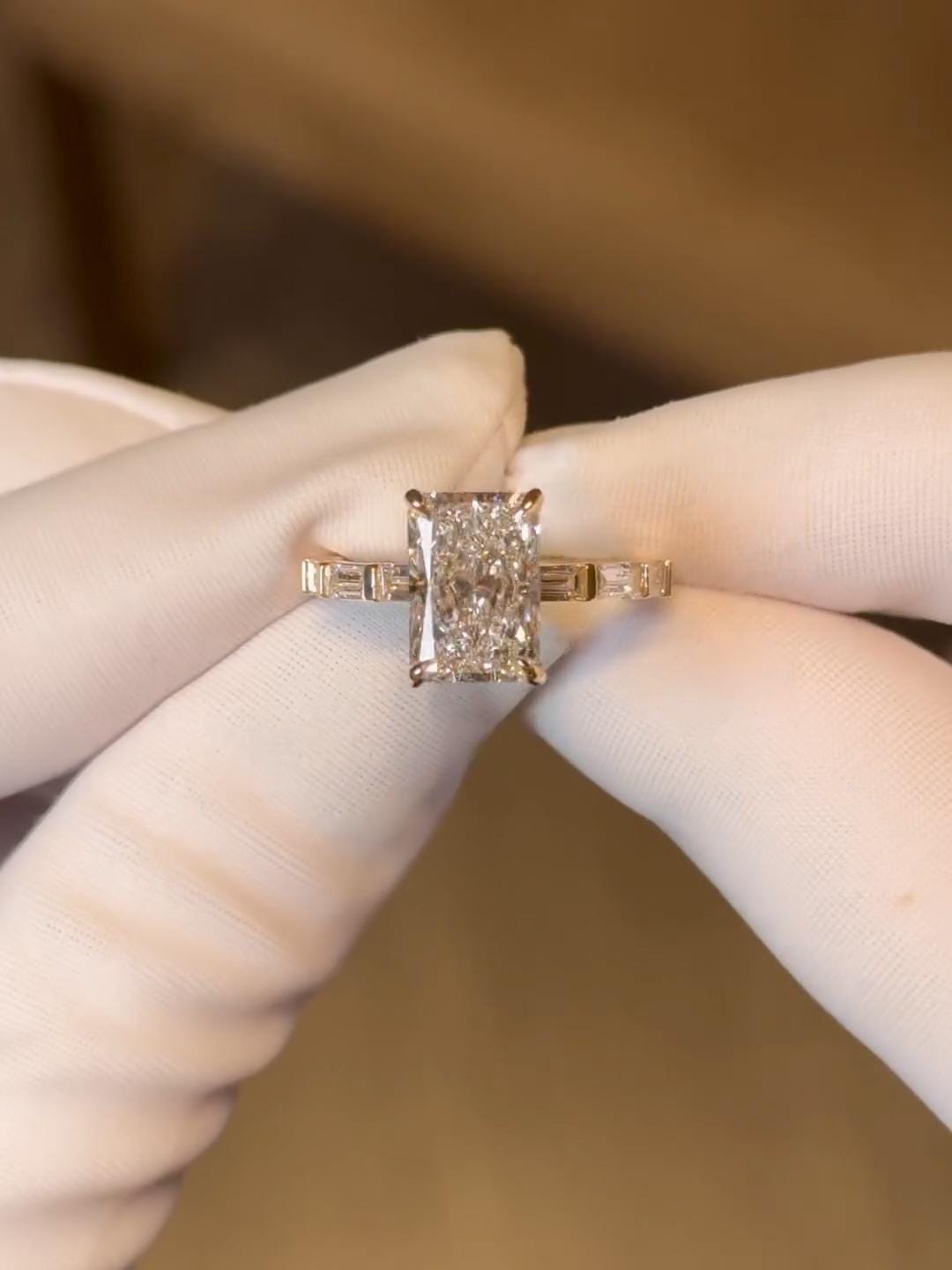 Radiant Cut Lab-Grown Diamond Engagement Ring with Baguette Accents