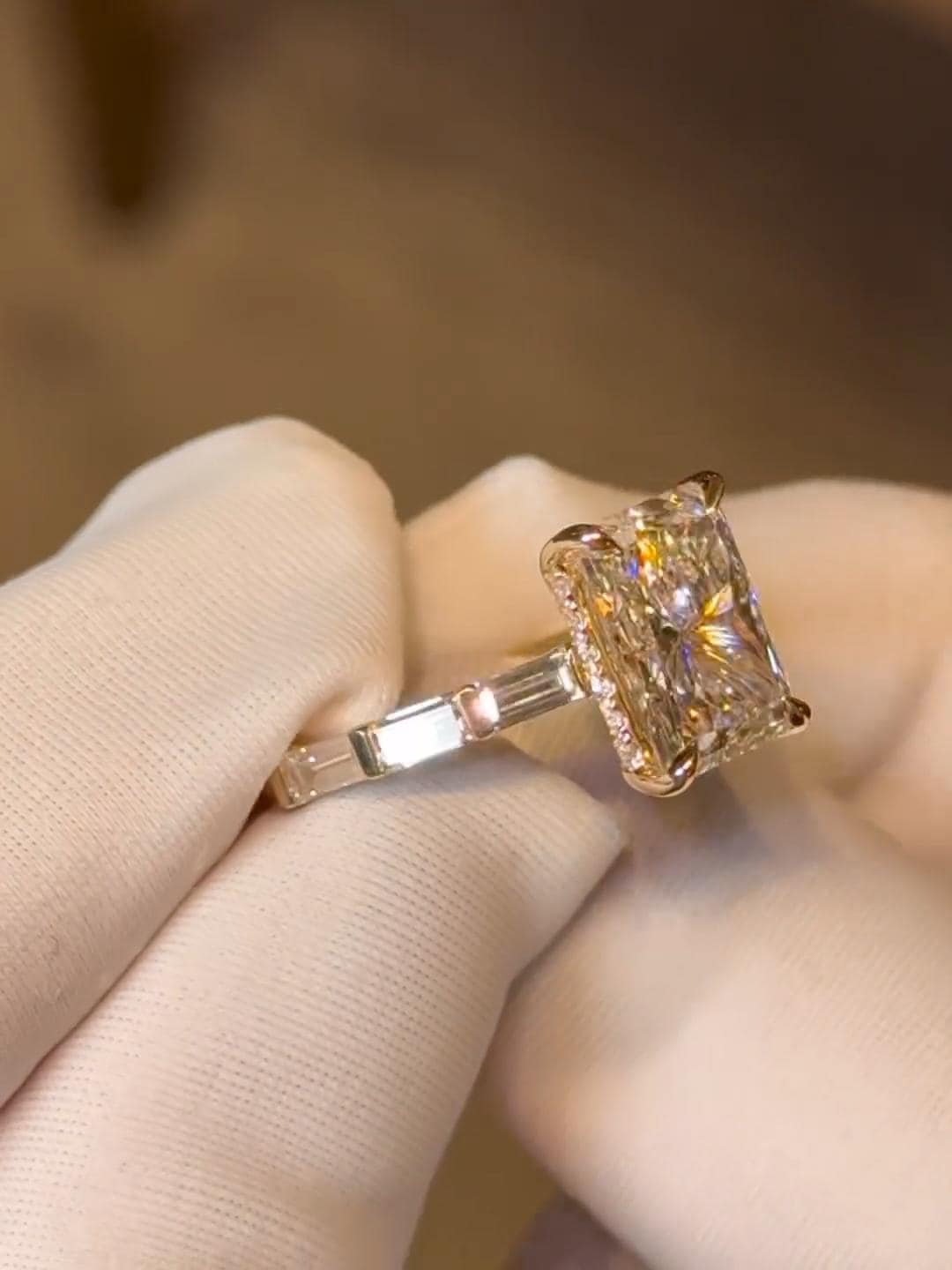 Radiant Cut Lab-Grown Diamond Engagement Ring with Baguette Accents