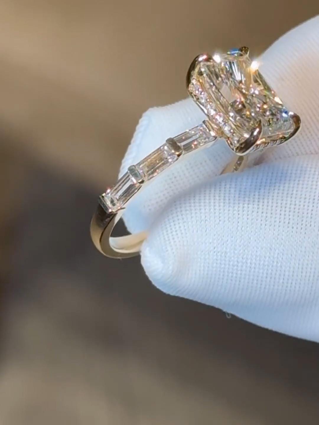 Radiant Cut Lab-Grown Diamond Engagement Ring with Baguette Accents