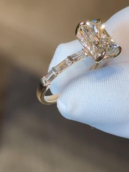 Radiant Cut Lab-Grown Diamond Engagement Ring with Baguette Accents