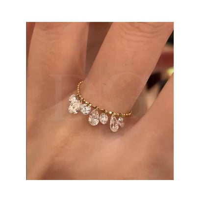 Lab Grown Diamond Chain Ring Pear Drop Diamond Ring | Dangle Diamond Gold Ring | Minimalist Statement Ring | Modern Luxury Fine Jewelry
