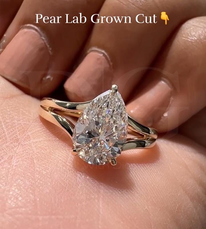 2.00 CT Pear Lab Grown Diamond Engagement Ring - Split Shank, Hidden Halo