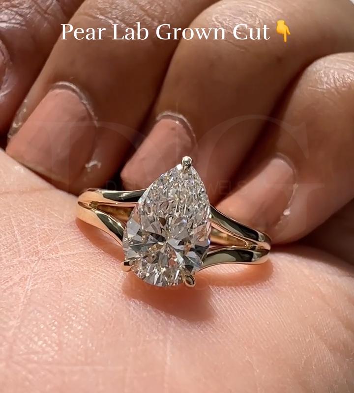 2.00 CT Pear Lab Grown Diamond Engagement Ring - Split Shank, Hidden Halo