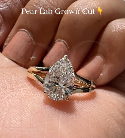 2.00 CT Pear Lab Grown Diamond Engagement Ring - Split Shank, Hidden Halo