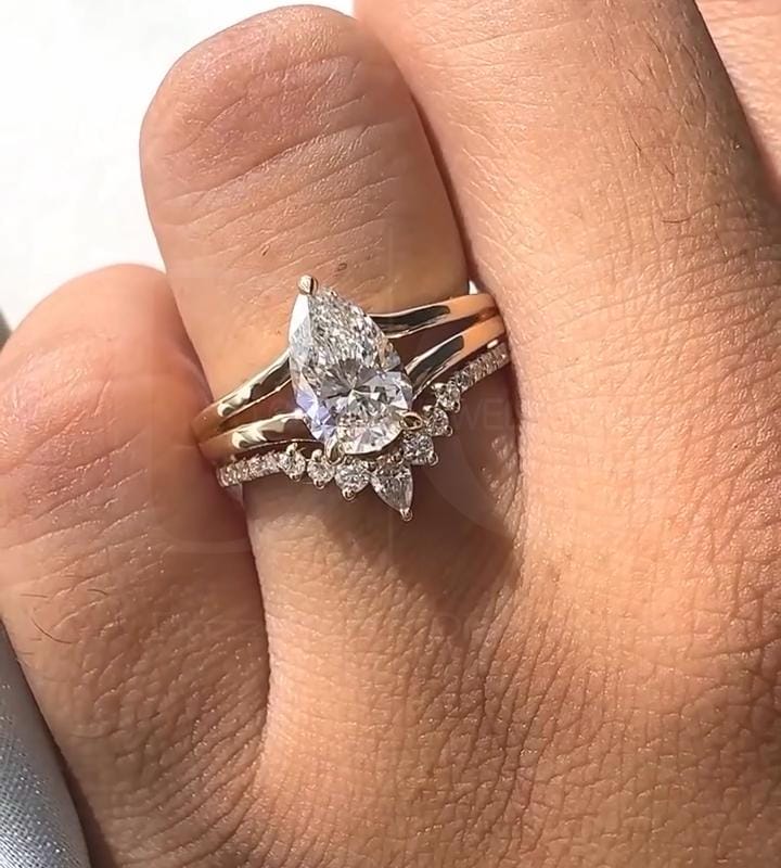 2.00 CT Pear Lab Grown Diamond Engagement Ring - Split Shank, Hidden Halo