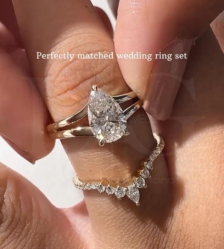 2.00 CT Pear Lab Grown Diamond Engagement Ring - Split Shank, Hidden Halo