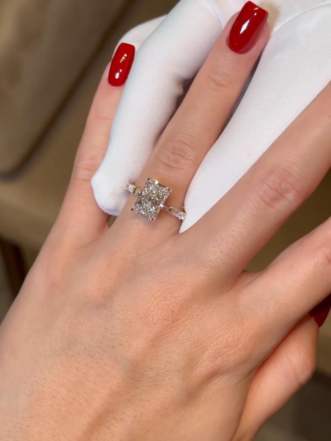Radiant Cut Lab-Grown Diamond Engagement Ring with Baguette Accents
