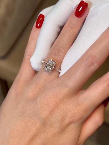 Radiant Cut Lab-Grown Diamond Engagement Ring with Baguette Accents
