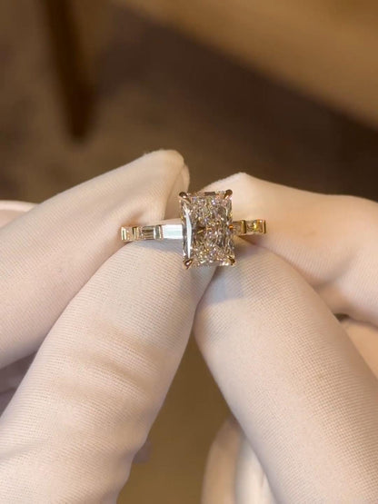 Radiant Cut Lab-Grown Diamond Engagement Ring with Baguette Accents