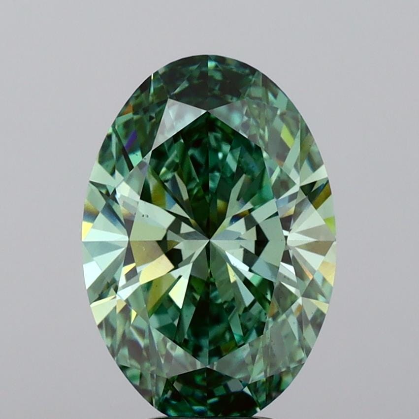 2.05ct Oval Lab Grown Diamond: Fancy Vivid Green VS1, IGI Certified