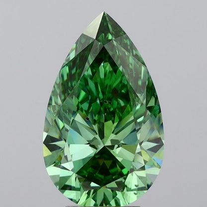 1.00 ct Pear Fancy Vivid Green Lab Grown Diamond, VS1 Clarity, IGI Certified